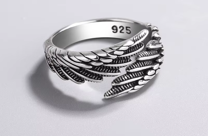 925 Sterling Silver Angel Wings Open Rings