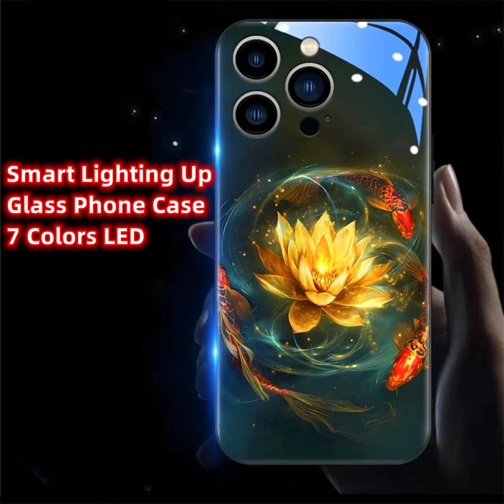 Colorful Lucky Carp Sound Control LED Flash Cases Luminous Glass Cover For Samsung S24 S23 S22 S21 S20 FE Note 10 20 Plus Ultra