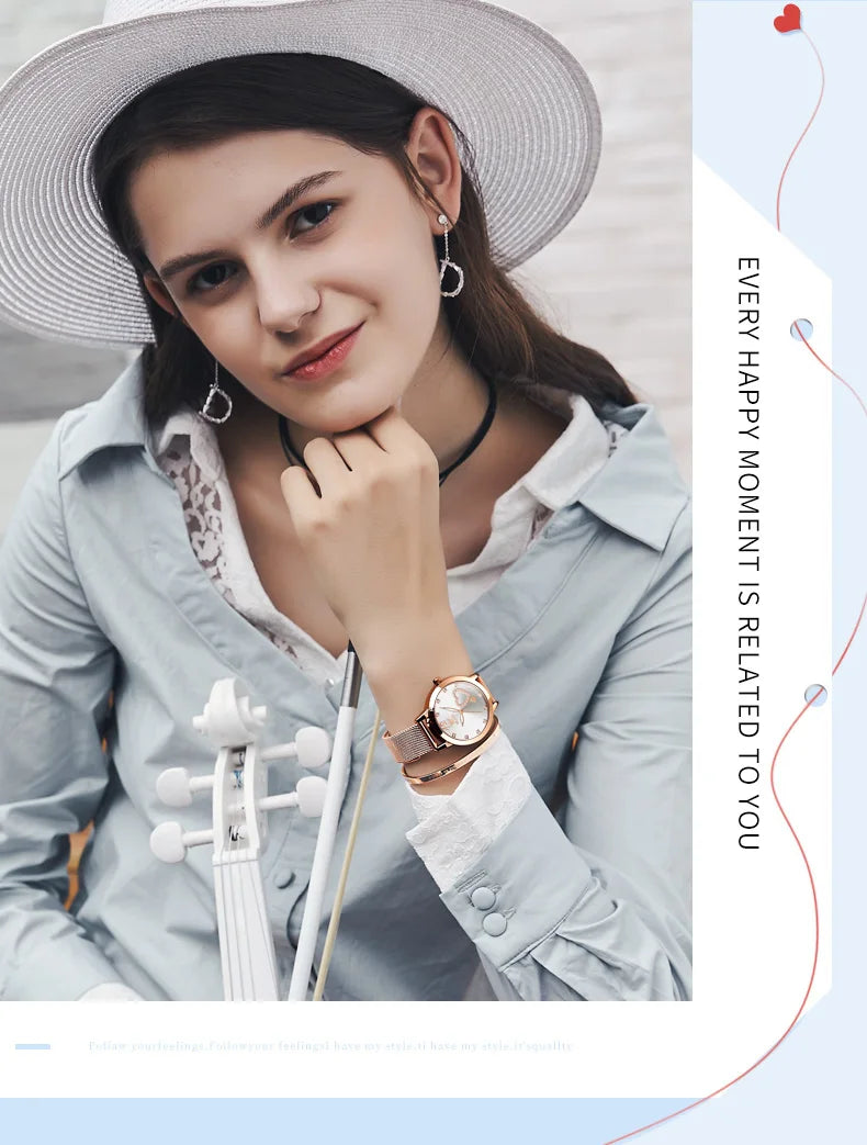 OLEVS 5189 Top Quartz Watch for Women Mesh Steel Strap Heart Design Waterproof Watches Simple Fashion Elegant Ladies Wristwatch