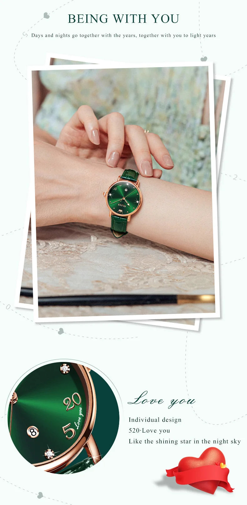 OLEVS Leather Strap Calendar WOMEN'S Quartz Watch 5505
