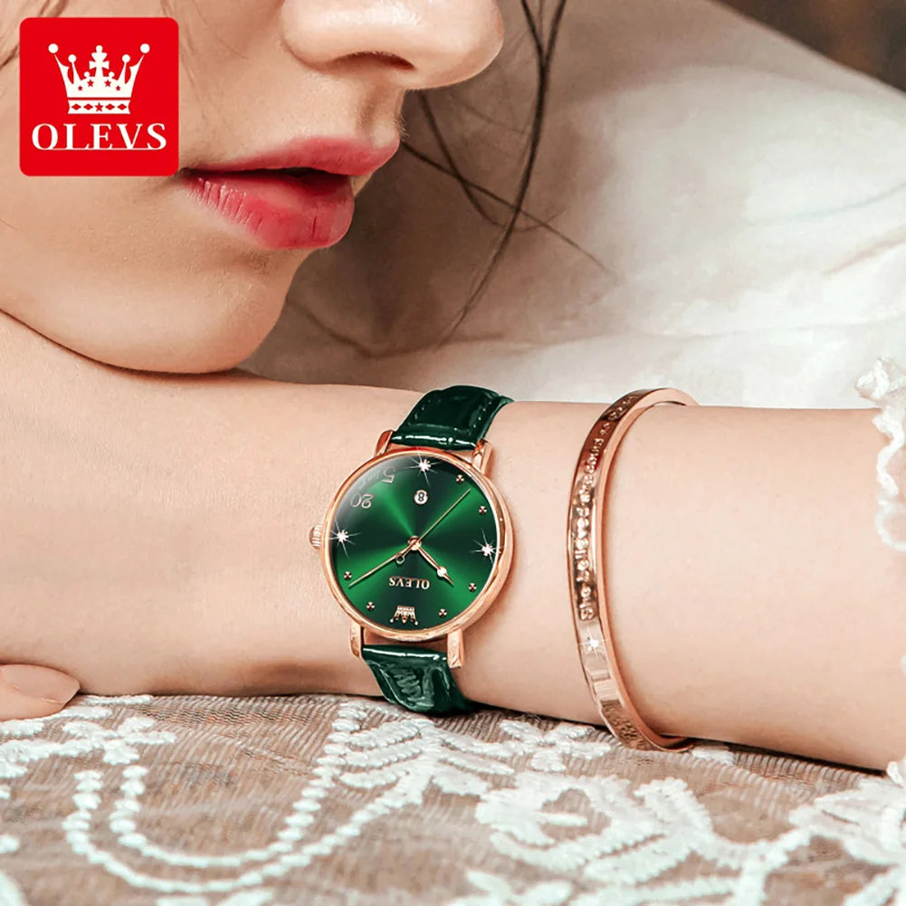 OLEVS Leather Strap Calendar WOMEN'S Quartz Watch 5505