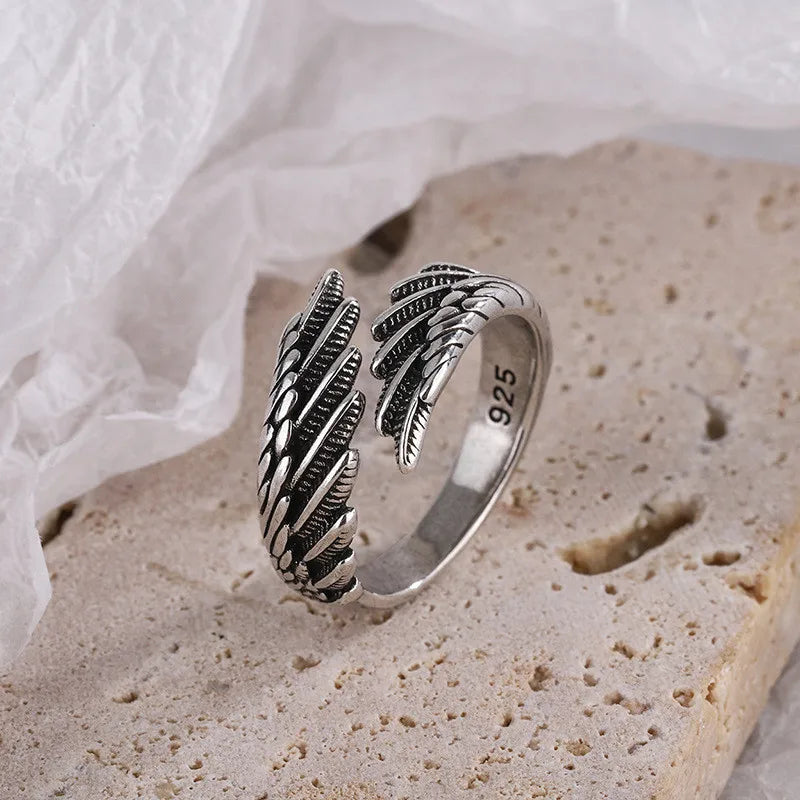 925 Sterling Silver Angel Wings Open Rings