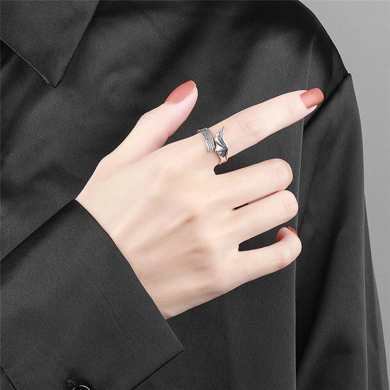 925 Sterling Silver Angel Wings Open Rings