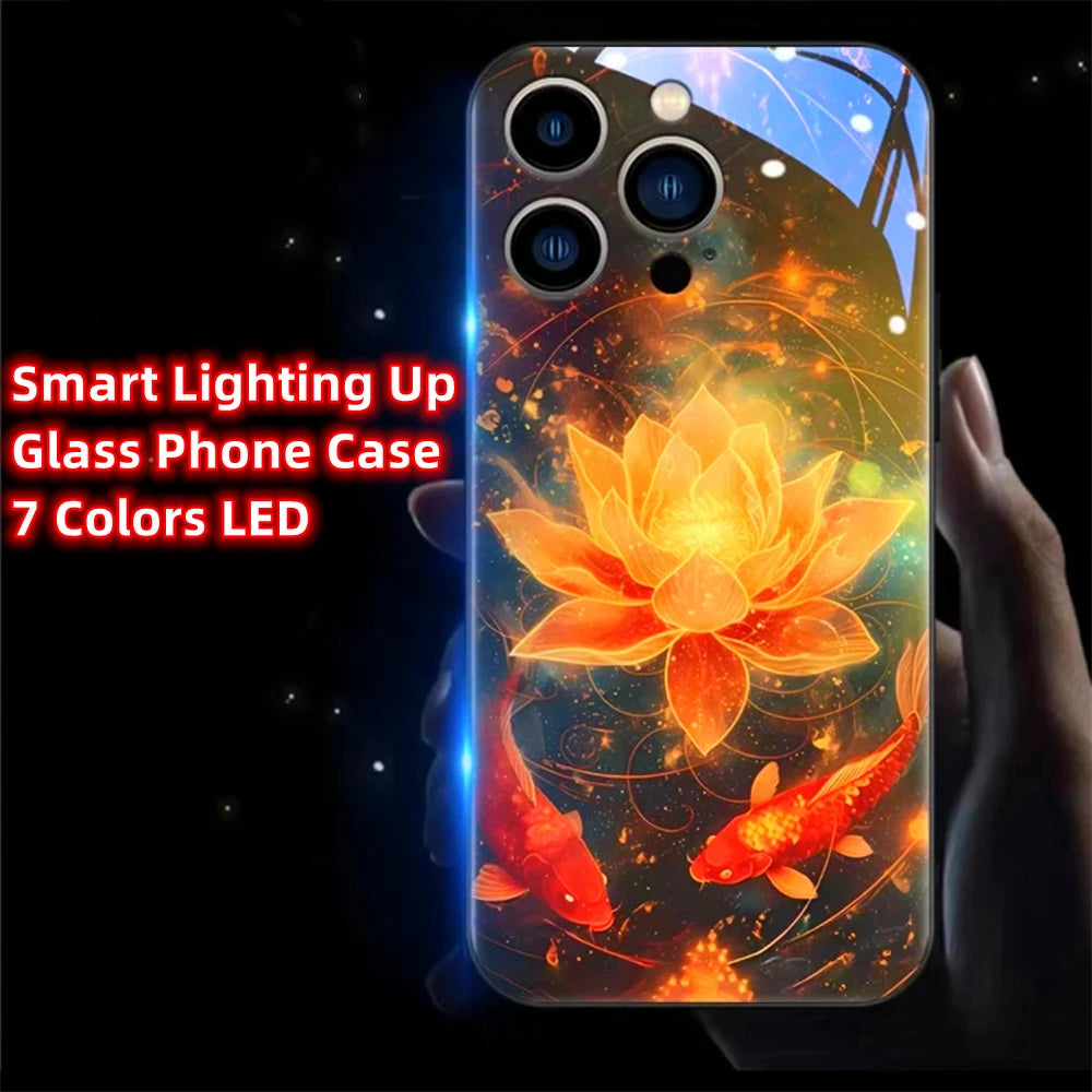Colorful Lucky Carp Sound Control LED Flash Cases Luminous Glass Cover For Samsung S24 S23 S22 S21 S20 FE Note 10 20 Plus Ultra