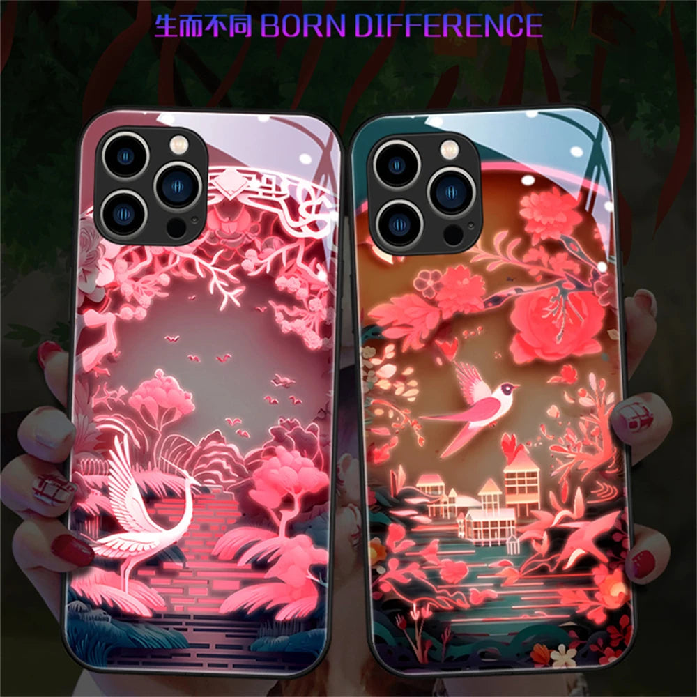 Colorful Lucky Carp Sound Control LED Flash Cases Luminous Glass Cover For Samsung S24 S23 S22 S21 S20 FE Note 10 20 Plus Ultra