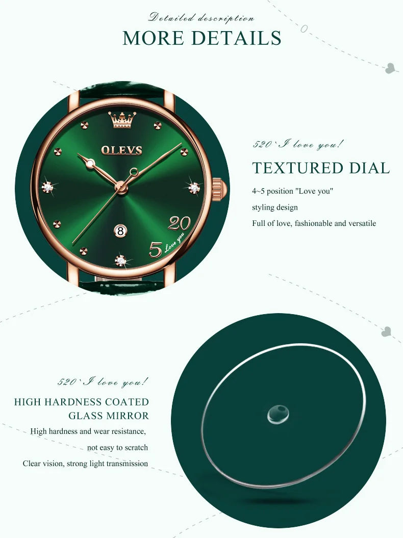OLEVS Leather Strap Calendar WOMEN'S Quartz Watch 5505