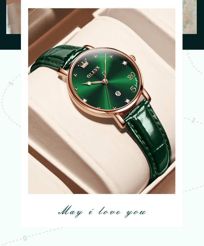 OLEVS Leather Strap Calendar WOMEN'S Quartz Watch 5505
