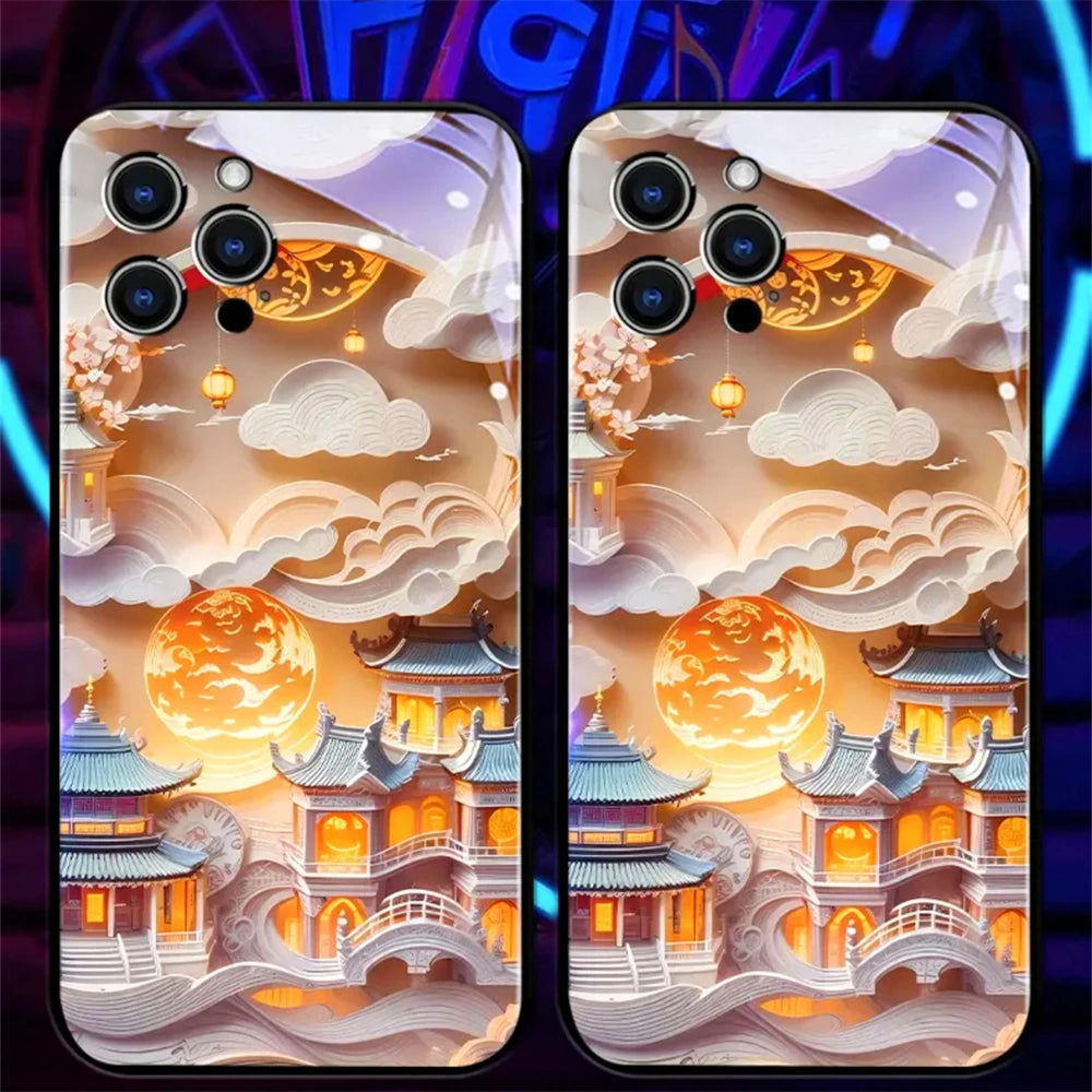 Colorful Lucky Carp Sound Control LED Flash Cases Luminous Glass Cover For Samsung S24 S23 S22 S21 S20 FE Note 10 20 Plus Ultra