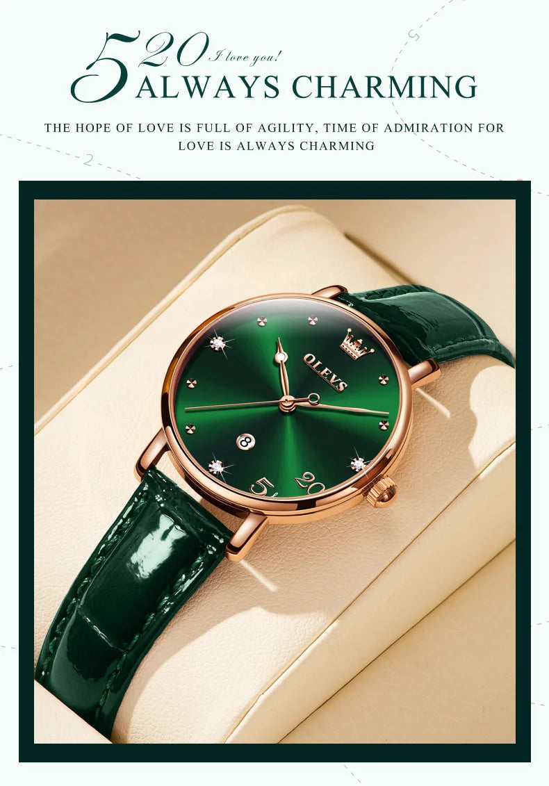 OLEVS Leather Strap Calendar WOMEN'S Quartz Watch 5505