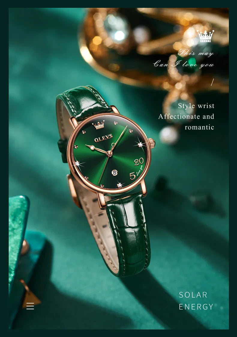 OLEVS Leather Strap Calendar WOMEN'S Quartz Watch 5505
