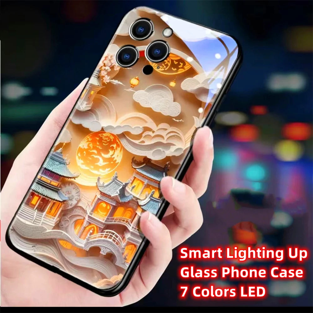 Colorful Lucky Carp Sound Control LED Flash Cases Luminous Glass Cover For Samsung S24 S23 S22 S21 S20 FE Note 10 20 Plus Ultra