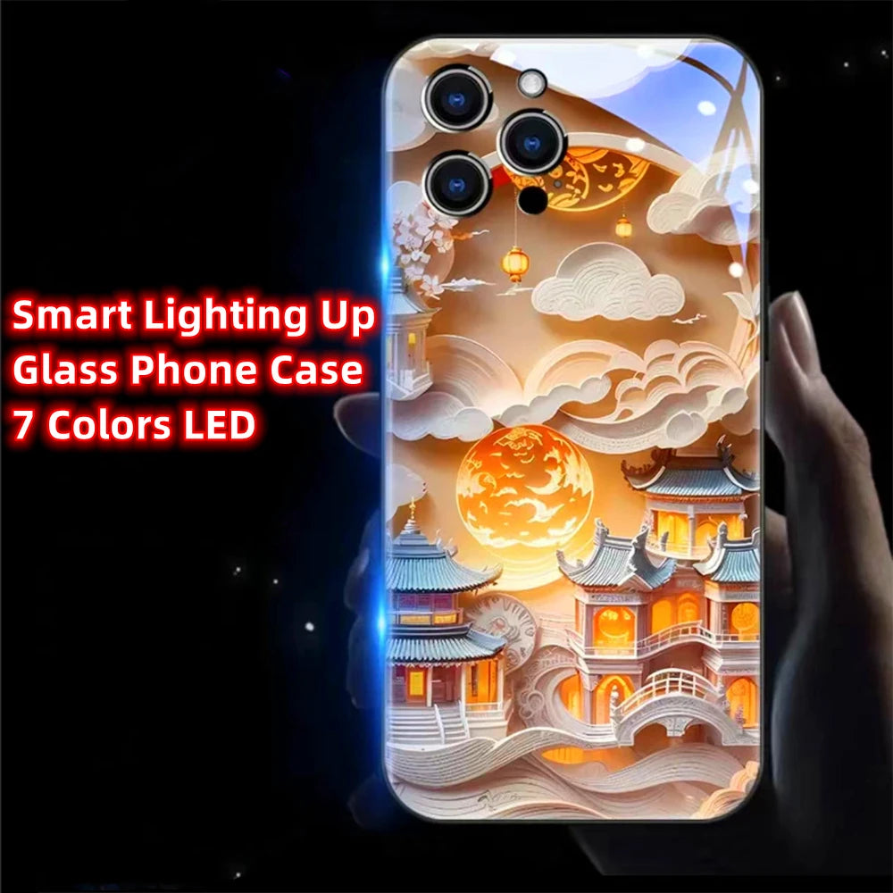 Colorful Lucky Carp Sound Control LED Flash Cases Luminous Glass Cover For Samsung S24 S23 S22 S21 S20 FE Note 10 20 Plus Ultra