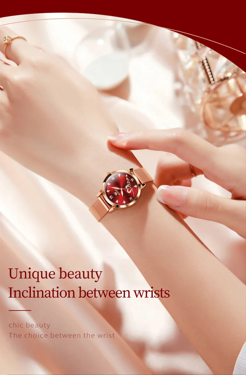 OLEVS 5530 Top Original Women's Watches Elegant Rose Gold Mesh Strap Fashion Heart Design Waterproof Quartz WristWatch for Women