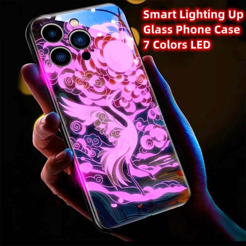 Colorful Lucky Carp Sound Control LED Flash Cases Luminous Glass Cover For Samsung S24 S23 S22 S21 S20 FE Note 10 20 Plus Ultra