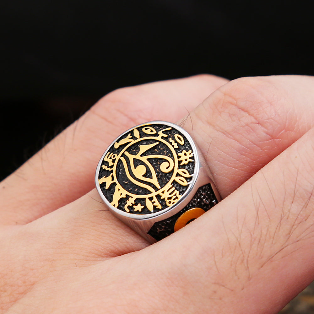 Egyptian Vintage Men Eye Of Horus Ring Fashion Stainless Steel Ankh Cross Ring