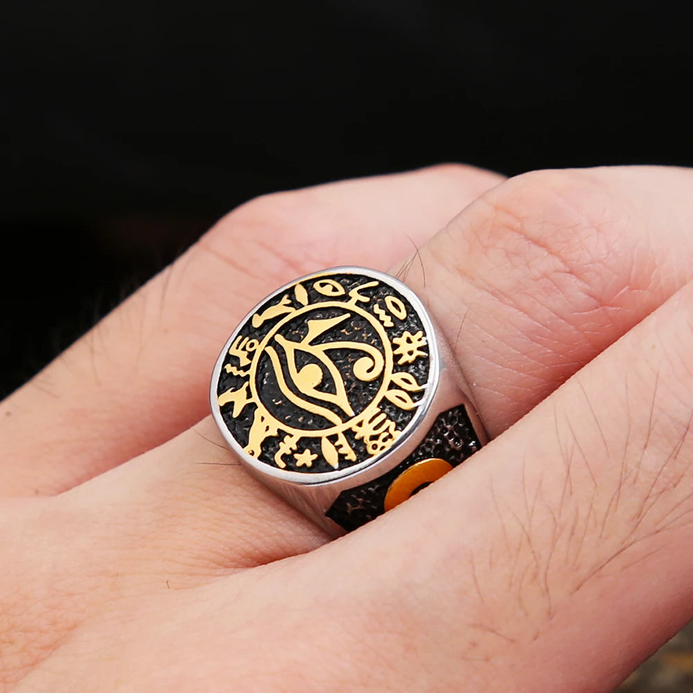Egyptian Vintage Men Eye Of Horus Ring Fashion Stainless Steel Ankh Cross Ring
