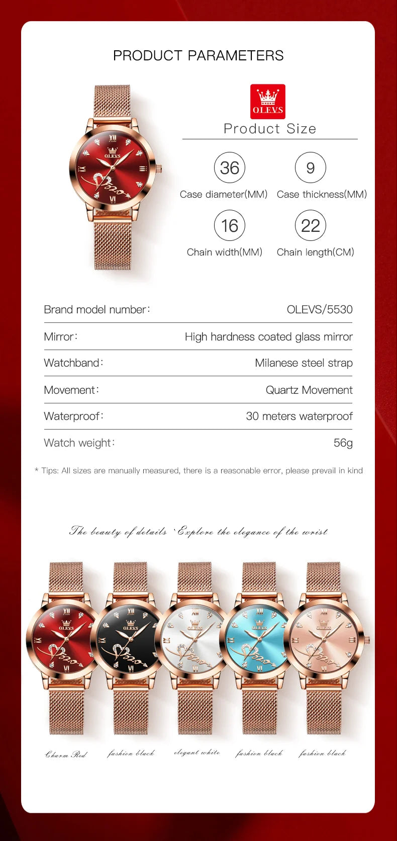 OLEVS 5530 Top Original Women's Watches Elegant Rose Gold Mesh Strap Fashion Heart Design Waterproof Quartz WristWatch for Women
