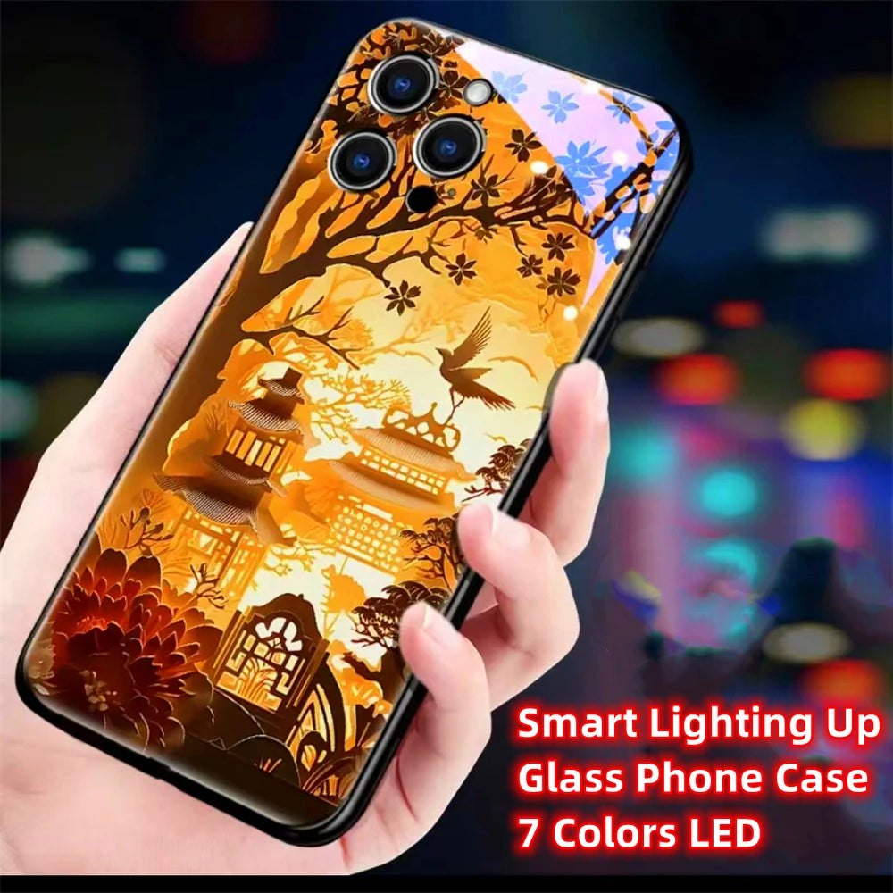 Colorful Lucky Carp Sound Control LED Flash Cases Luminous Glass Cover For Samsung S24 S23 S22 S21 S20 FE Note 10 20 Plus Ultra
