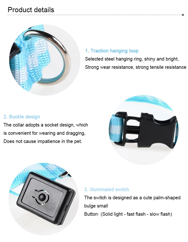 Night Safety Flashing Glow In The Dark Dog Collar