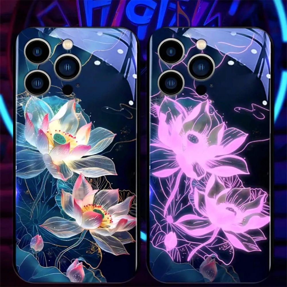 Colorful Lucky Carp Sound Control LED Flash Cases Luminous Glass Cover For Samsung S24 S23 S22 S21 S20 FE Note 10 20 Plus Ultra