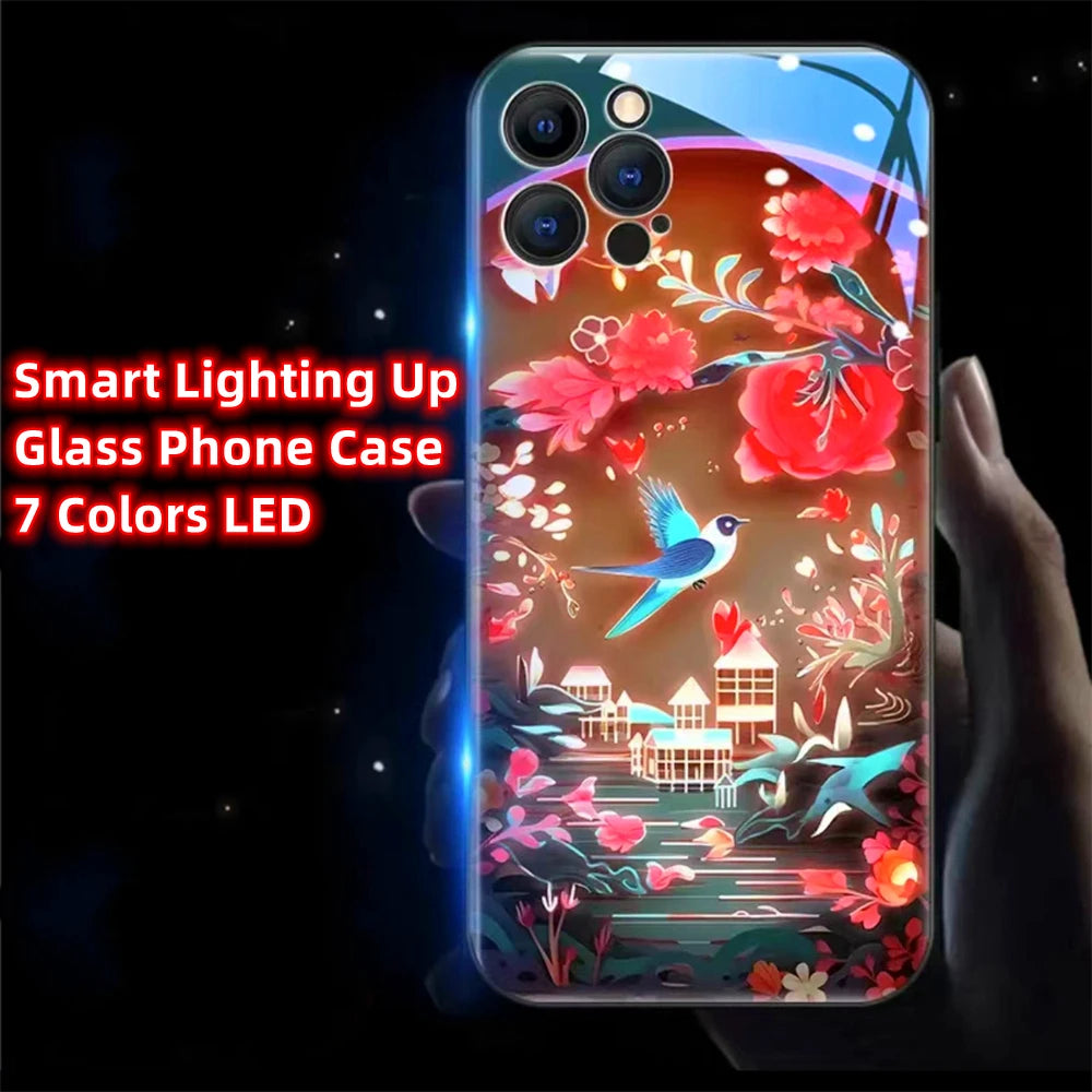 Colorful Lucky Carp Sound Control LED Flash Cases Luminous Glass Cover For Samsung S24 S23 S22 S21 S20 FE Note 10 20 Plus Ultra