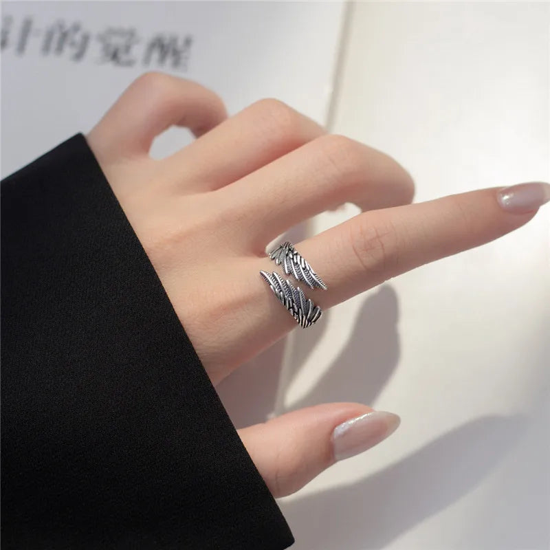 925 Sterling Silver Angel Wings Open Rings