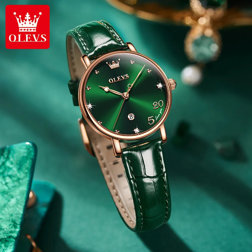OLEVS Leather Strap Calendar WOMEN'S Quartz Watch 5505