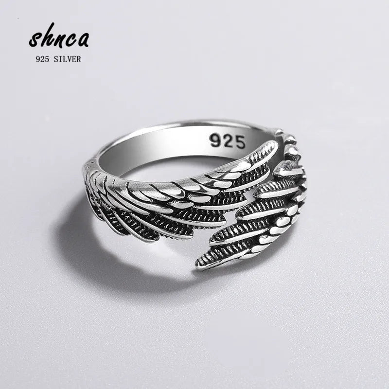 925 Sterling Silver Angel Wings Open Rings