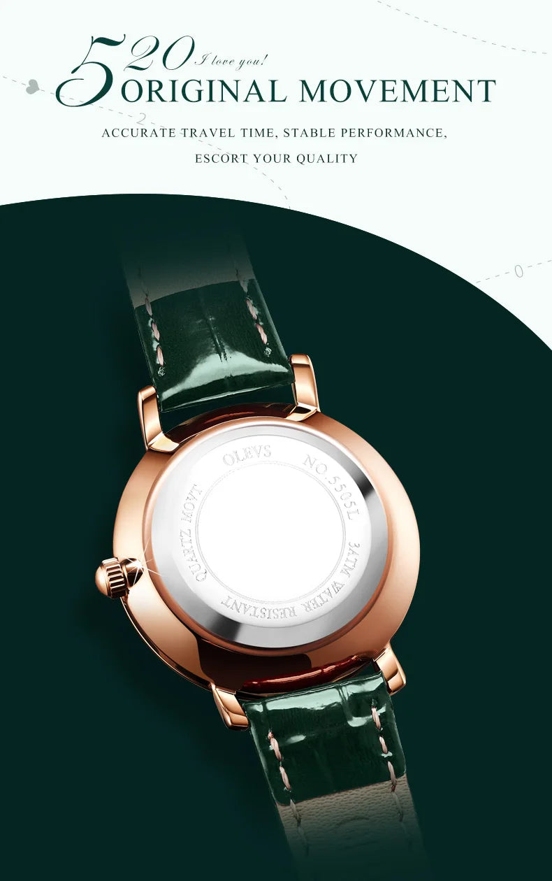 OLEVS Leather Strap Calendar WOMEN'S Quartz Watch 5505