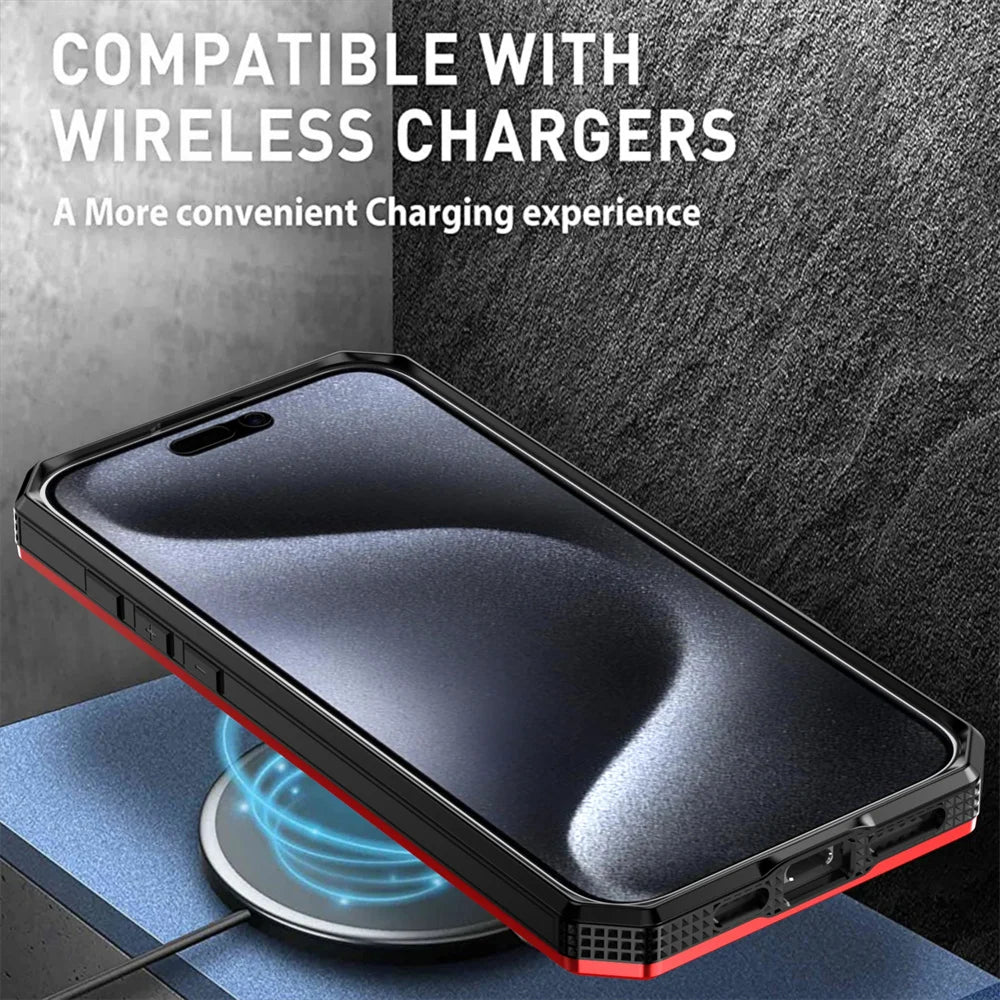 Dual Layer Protection Armour Magnetic Stand Phone Case For iPhone 16 15 14 11 12 13 Pro Max Luxury Rotation Folding Holder Cover