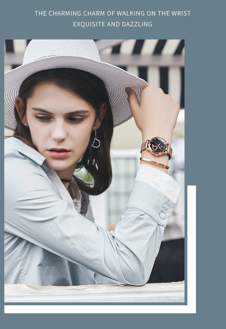 OLEVS 5189 Top Quartz Watch for Women Mesh Steel Strap Heart Design Waterproof Watches Simple Fashion Elegant Ladies Wristwatch