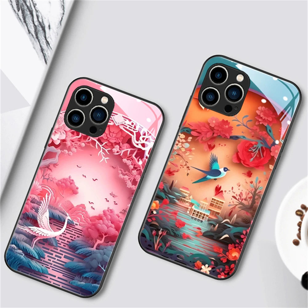Colorful Lucky Carp Sound Control LED Flash Cases Luminous Glass Cover For Samsung S24 S23 S22 S21 S20 FE Note 10 20 Plus Ultra
