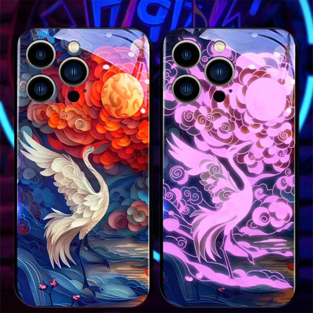 Colorful Lucky Carp Sound Control LED Flash Cases Luminous Glass Cover For Samsung S24 S23 S22 S21 S20 FE Note 10 20 Plus Ultra