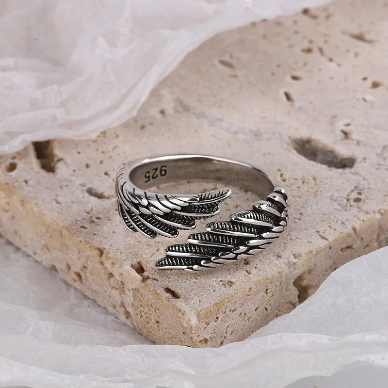 925 Sterling Silver Angel Wings Open Rings