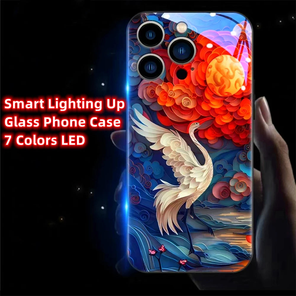 Colorful Lucky Carp Sound Control LED Flash Cases Luminous Glass Cover For Samsung S24 S23 S22 S21 S20 FE Note 10 20 Plus Ultra