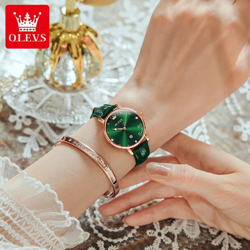 OLEVS Leather Strap Calendar WOMEN'S Quartz Watch 5505