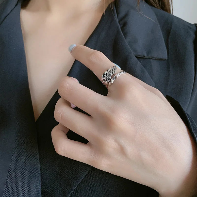 925 Sterling Silver Angel Wings Open Rings