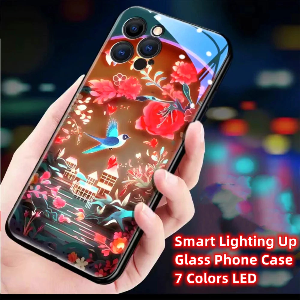 Colorful Lucky Carp Sound Control LED Flash Cases Luminous Glass Cover For Samsung S24 S23 S22 S21 S20 FE Note 10 20 Plus Ultra