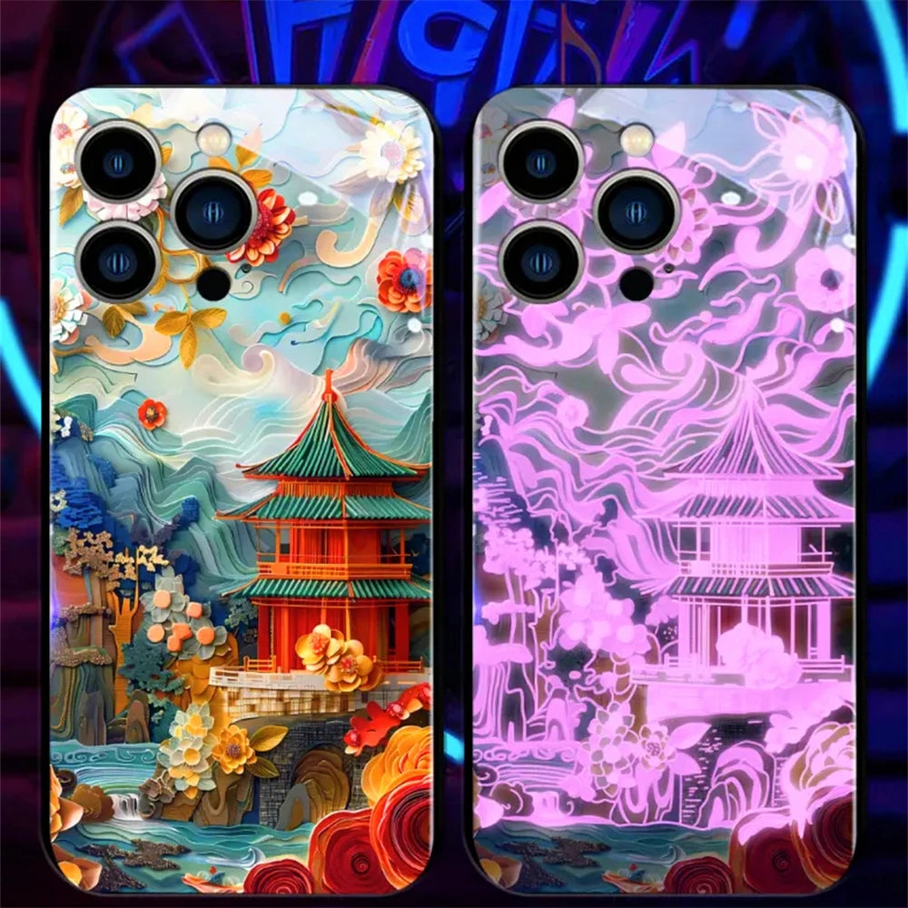 Colorful Lucky Carp Sound Control LED Flash Cases Luminous Glass Cover For Samsung S24 S23 S22 S21 S20 FE Note 10 20 Plus Ultra