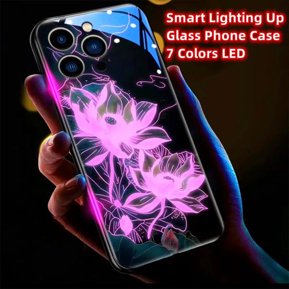 Colorful Lucky Carp Sound Control LED Flash Cases Luminous Glass Cover For Samsung S24 S23 S22 S21 S20 FE Note 10 20 Plus Ultra