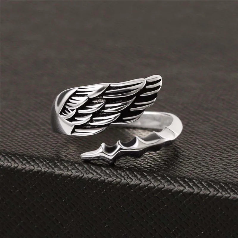 925 Sterling Silver Angel Wings Open Rings