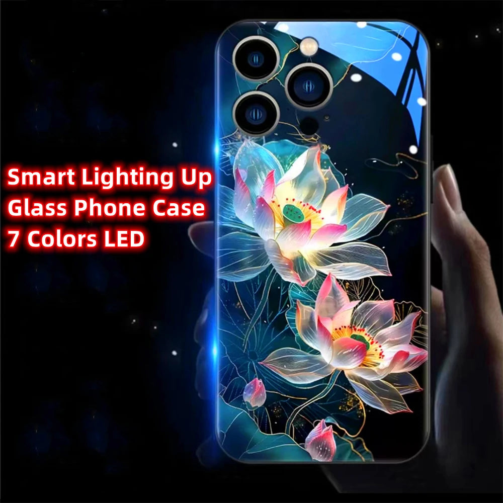 Colorful Lucky Carp Sound Control LED Flash Cases Luminous Glass Cover For Samsung S24 S23 S22 S21 S20 FE Note 10 20 Plus Ultra