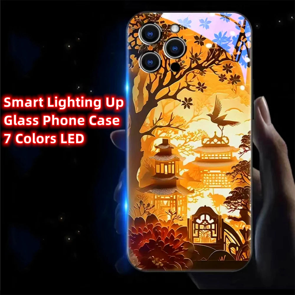 Colorful Lucky Carp Sound Control LED Flash Cases Luminous Glass Cover For Samsung S24 S23 S22 S21 S20 FE Note 10 20 Plus Ultra